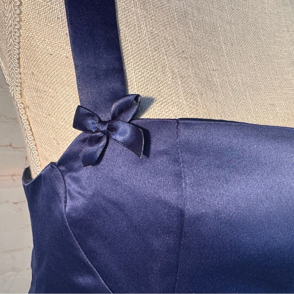 🆕 Lulu's Flawlessly Flirty Dress Navy Bows Open Back Adjustable Mini Satin 6 8 M - Picture 8 of 13
